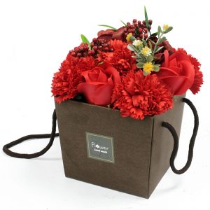 red roses and carnations soap bouquet