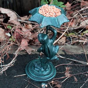 frog virdigris bird feeder