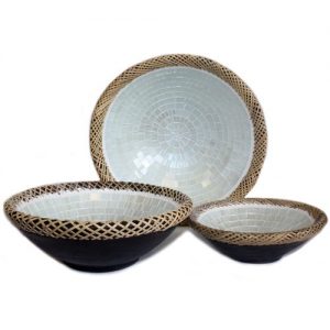 rattan bowls white marble