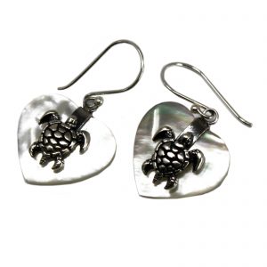 silver and shell sea turtle earrings