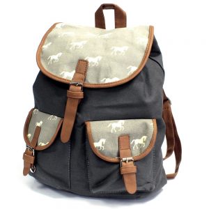 grey horses travelers backpack