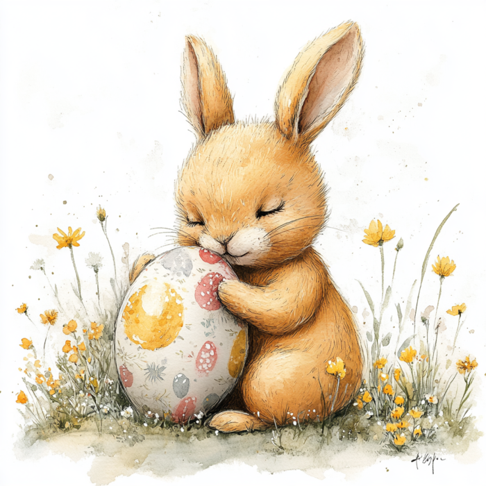 Watercolor Easter Bunny Hugging Egg Clipart – Cute Spring Rabbit ...
