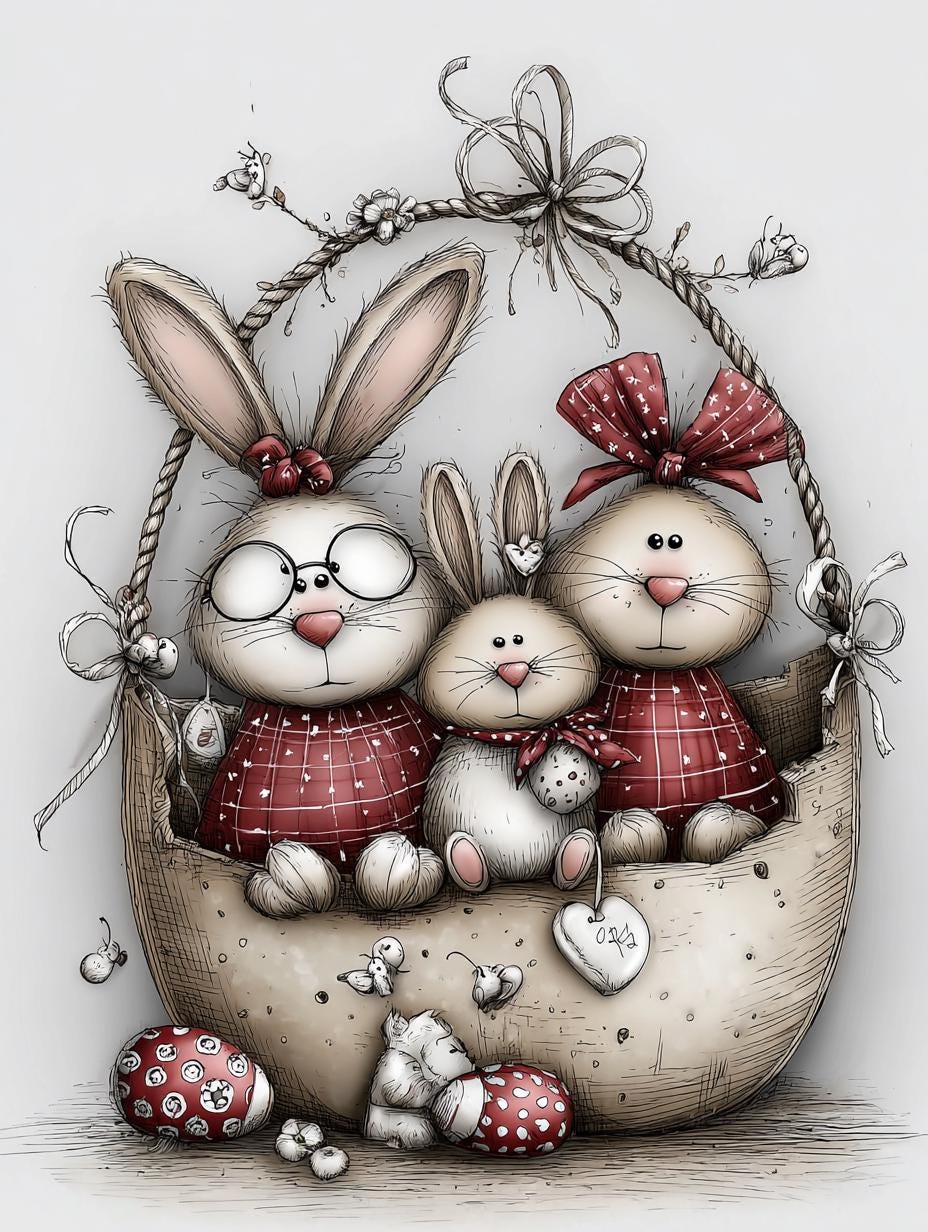 Cottontail Charm, Whimsical Easter Bunny PNG Set, Spring Rabbit Clipart ...