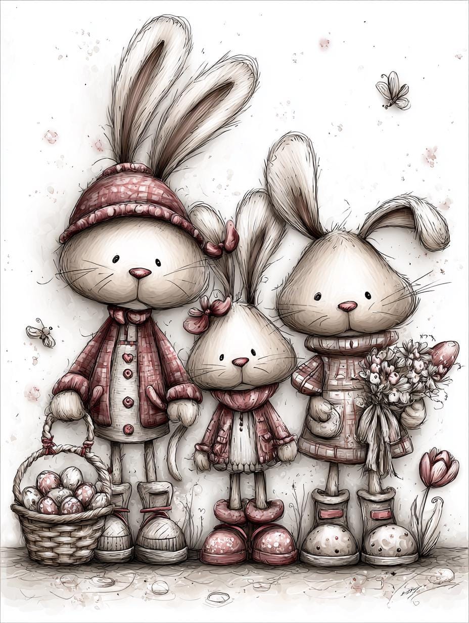 Cottontail Charm, Whimsical Easter Bunny PNG Set, Spring Rabbit Clipart ...