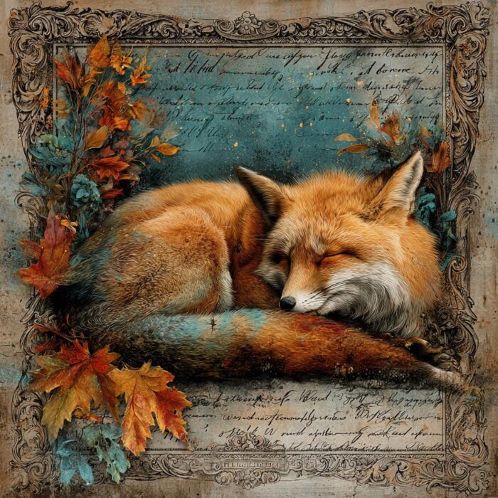 Rustic Fox Image Autumn Fox CLIPART, Sleeping Woodland Fox Illustration, Vintage Script ...