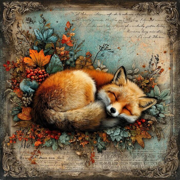 Rustic Fox Image Autumn Fox CLIPART, Sleeping Woodland Fox Illustration, Vintage Script ...