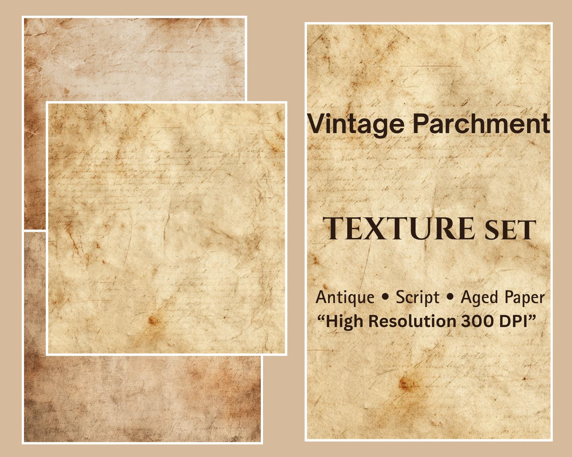 Vintage Parchment CLIPART, Antique Paper Texture Set, Aged Script ...