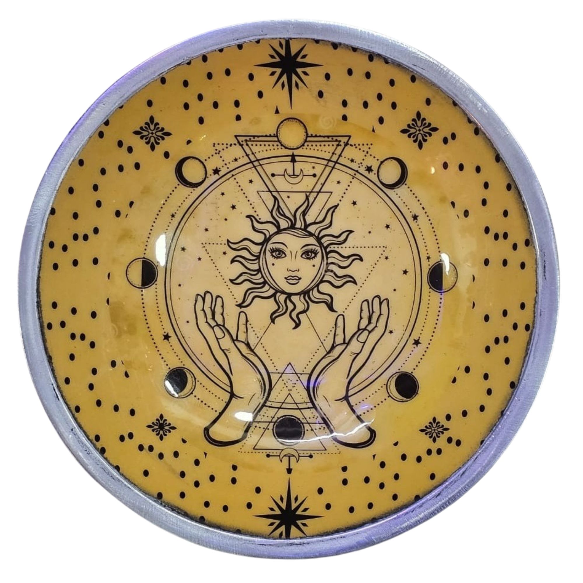 Triple Leg Enamelled Offering Plate - Hands & Sun - Image 2
