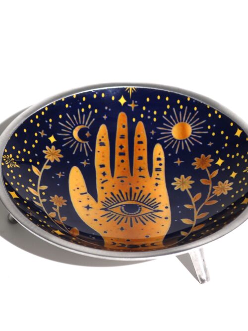 Triple Leg Enamelled Offering Plate - Hamsa Midnight Blue