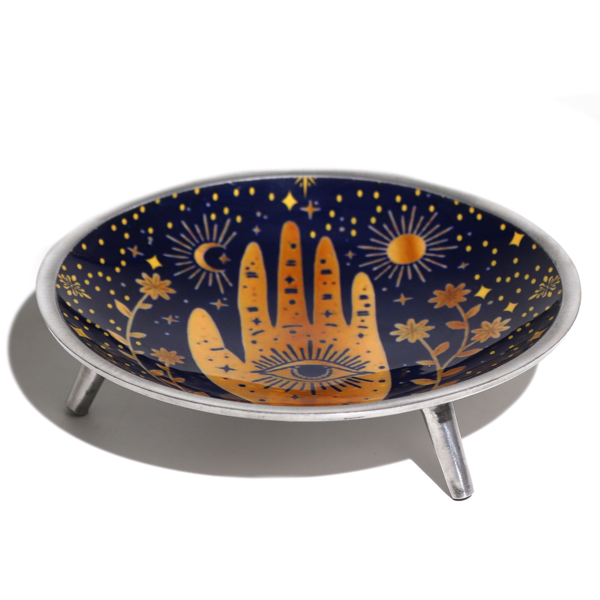 Triple Leg Enamelled Offering Plate - Hamsa Midnight Blue - Image 3