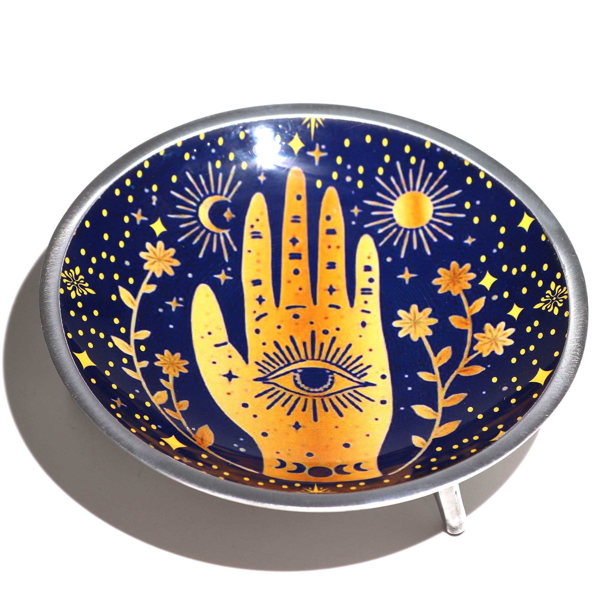Triple Leg Enamelled Offering Plate - Hamsa Midnight Blue - Image 4