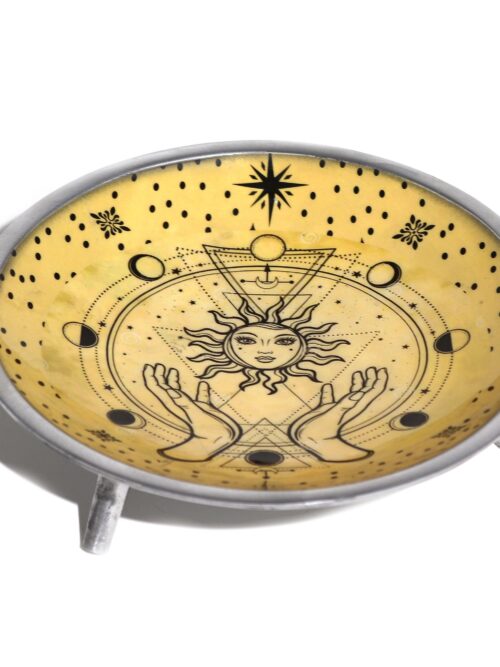 Triple Leg Enamelled Offering Plate - Hands & Sun