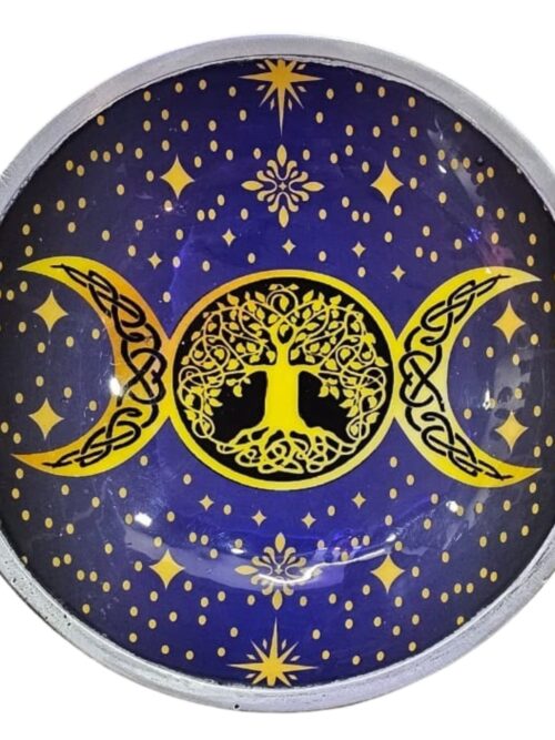 Triple Leg  Enamelled Offering Plate - Purple Triple Moon