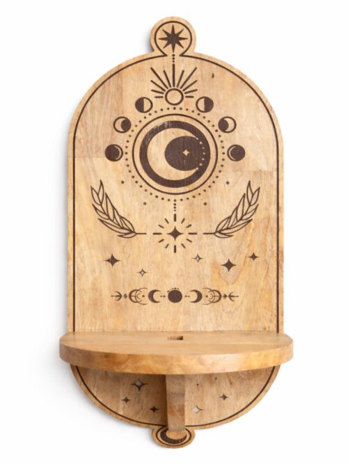 Moon Phase & Tree Carved Arch Wall Shelf