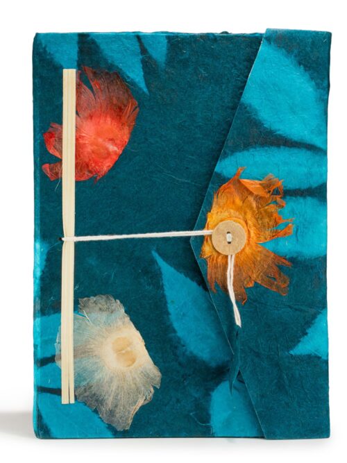 Lokta Bold Floral Notebook – Large (21x15cm) – 45 Leaves – Includes Bookmark – Midnight Blue