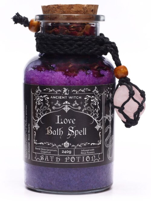 Ancient Witch Bath Spell Potion & Rose Quartz Crystal Amulet - Love