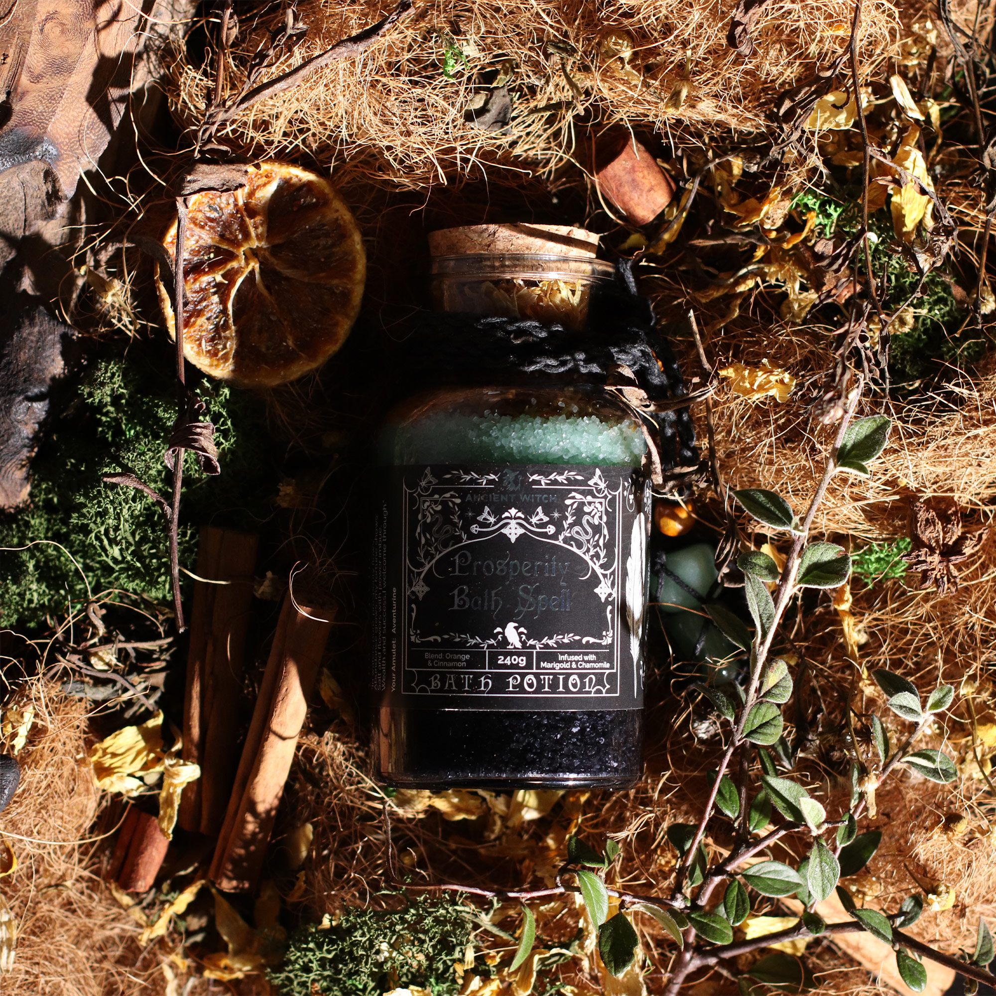 Ancient Witch Bath Spell Potion & Aventurine Crystal Amulet - Prosperity - Image 7
