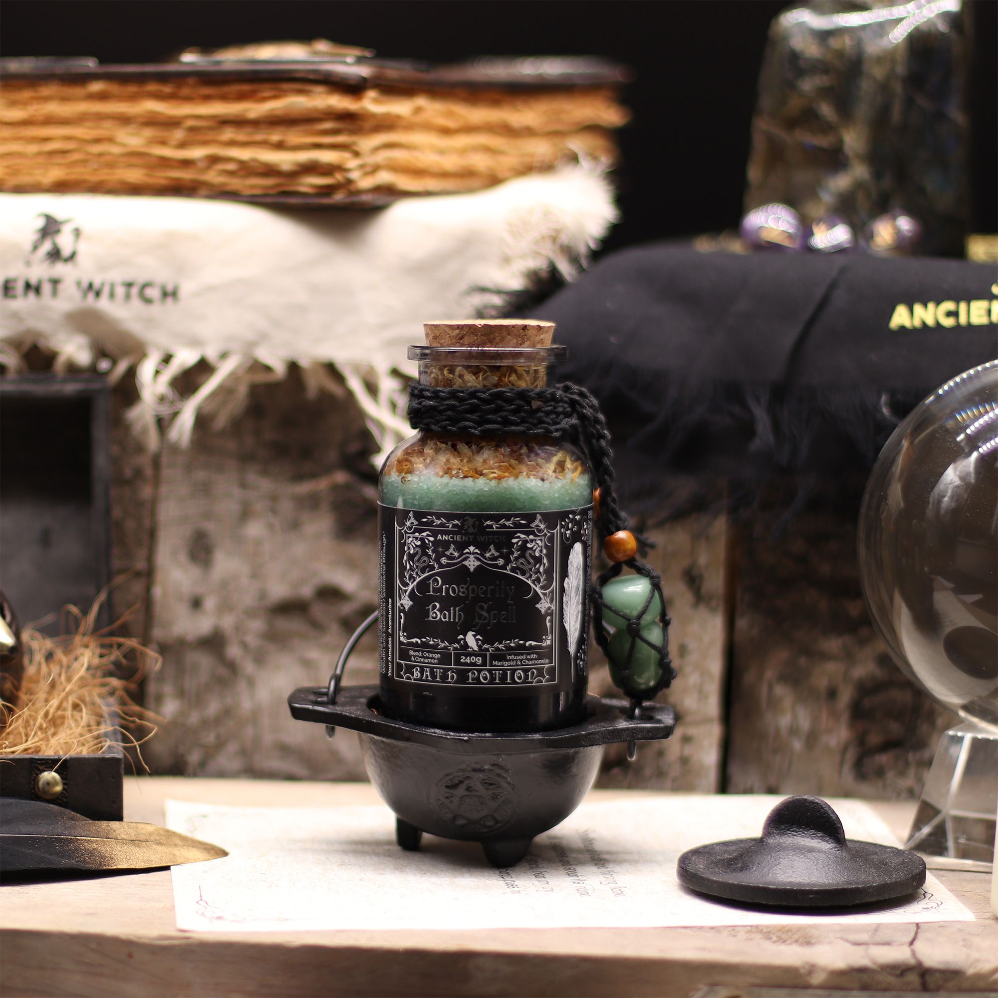 Ancient Witch Bath Spell Potion & Aventurine Crystal Amulet - Prosperity - Image 4
