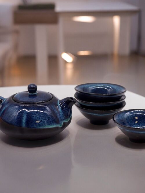 Herbal Blues Teapot Set - Pot & Four Cups