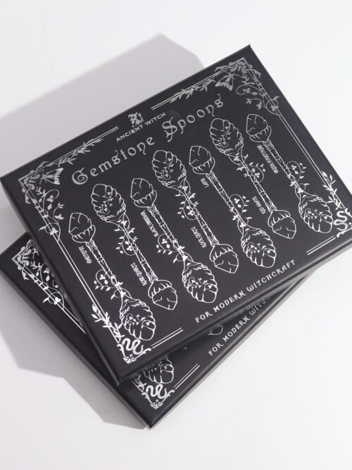 Set of 7 Dark Silver Gemstone Crystal Witch Spoons