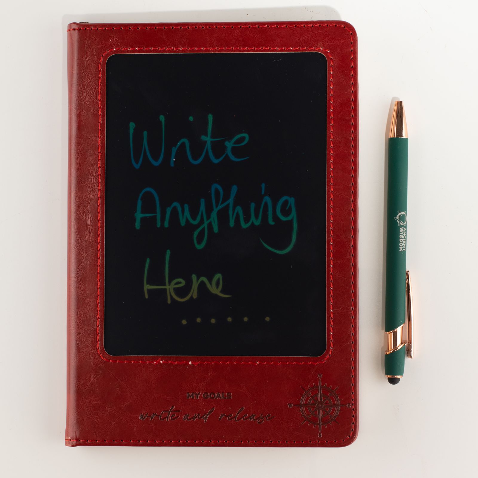 A5 Intention Note Book - LCD Wipe Screen - Red Leather Effect - 80 Leafs - Image 3