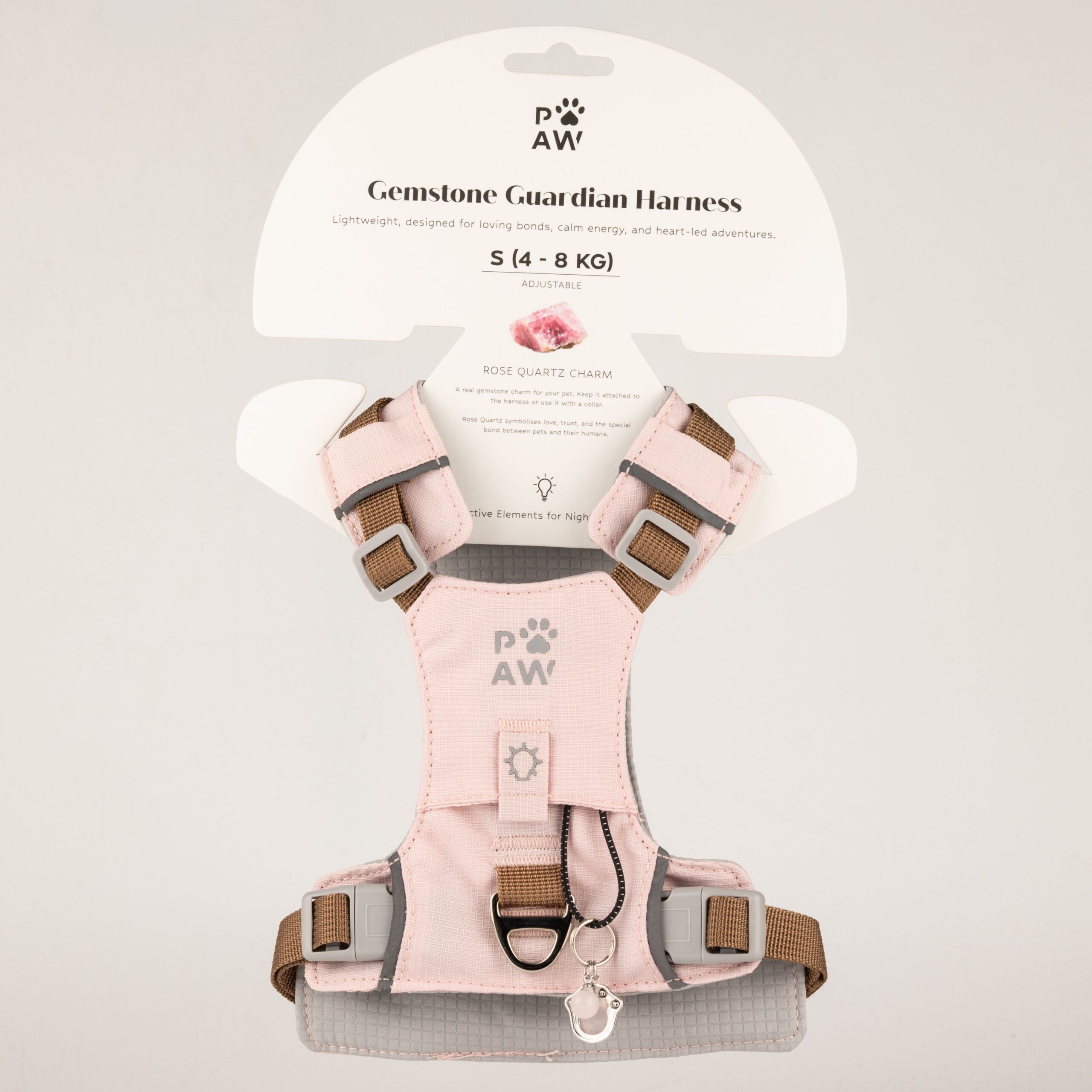 PAW - S (4-8Kg) Dog Step-in Guardian Harness with Reflective Mesh - Soft Pink - Rose Quartz Charm - Image 6