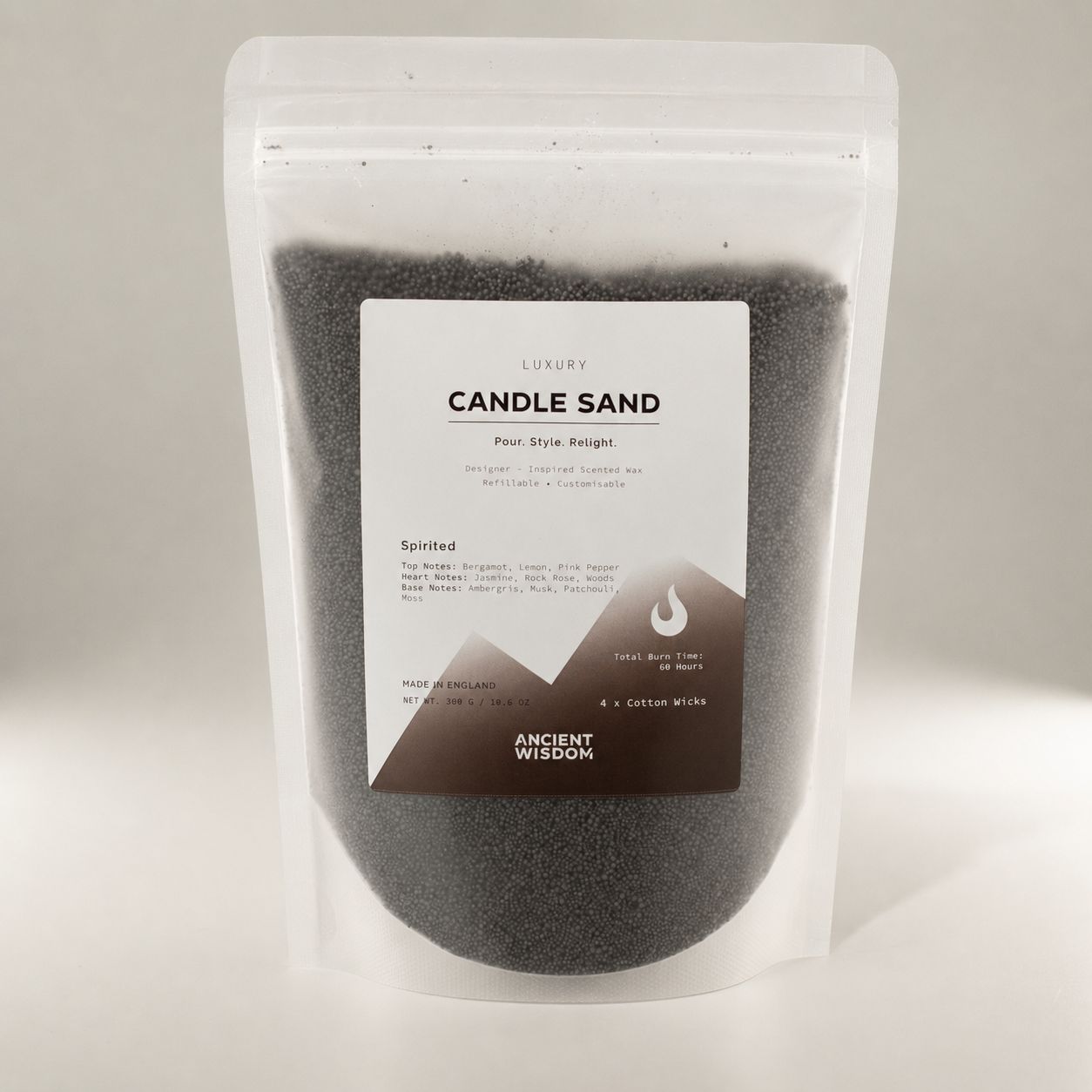 Fragranced Candle Sand - Black - Spirited - 300g - Image 3