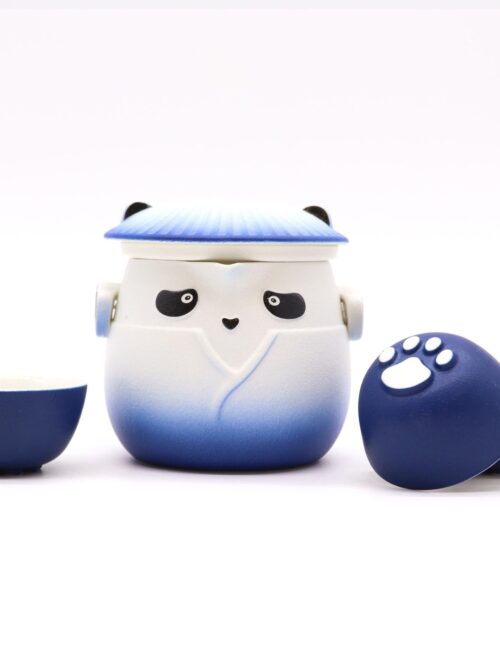 Panda Teapot Set & Three Cups - Sky Blue