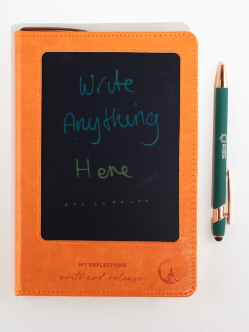 A5 Intention Note Book - LCD Wipe Screen - Orange Leather Effect - 80 Leafs