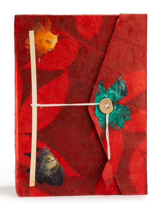 Lokta Bold Floral Notebook – Large (21x15cm) – 45 Leaves – Includes Bookmark – Ruby