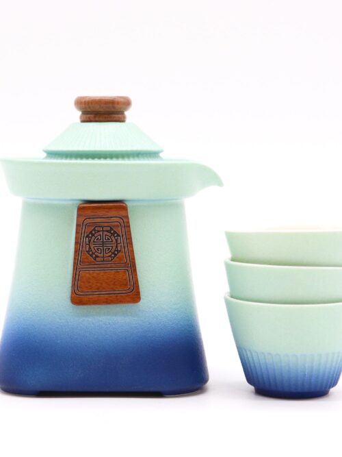 Temple Teapot Set & Three Cups - Blue Heaven