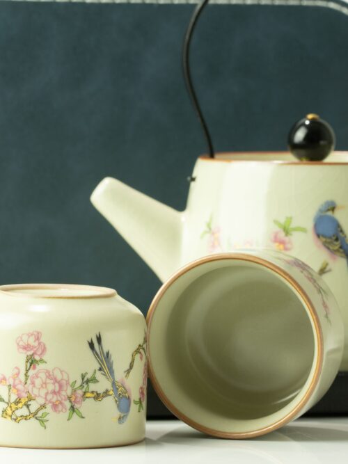 Travel Teapot Set & Two Cups - Blue Bird Qing Dynasty