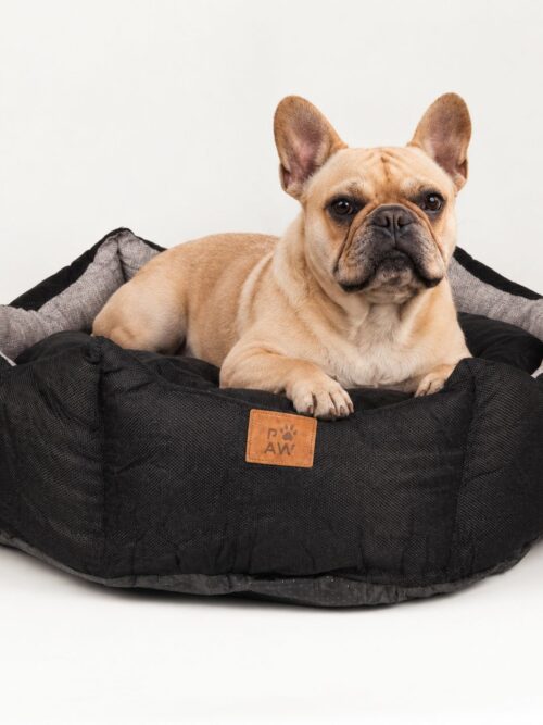 PAW Bed – Large Royal Crown – Black & Grey – 50 × 50 × 26cm