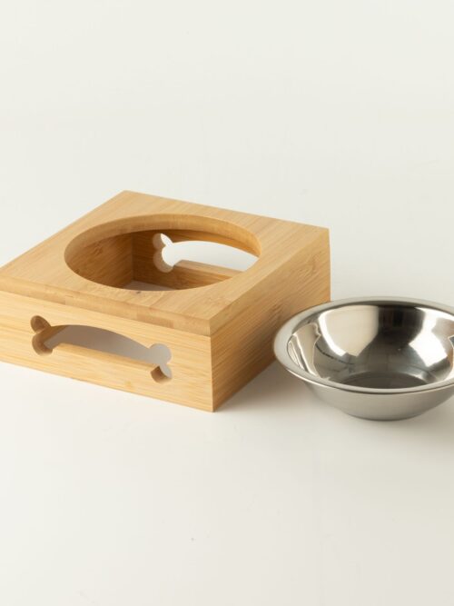 PAW Food Bowls - Single Stainless Steel (201) in Wooden Stand - 12cm