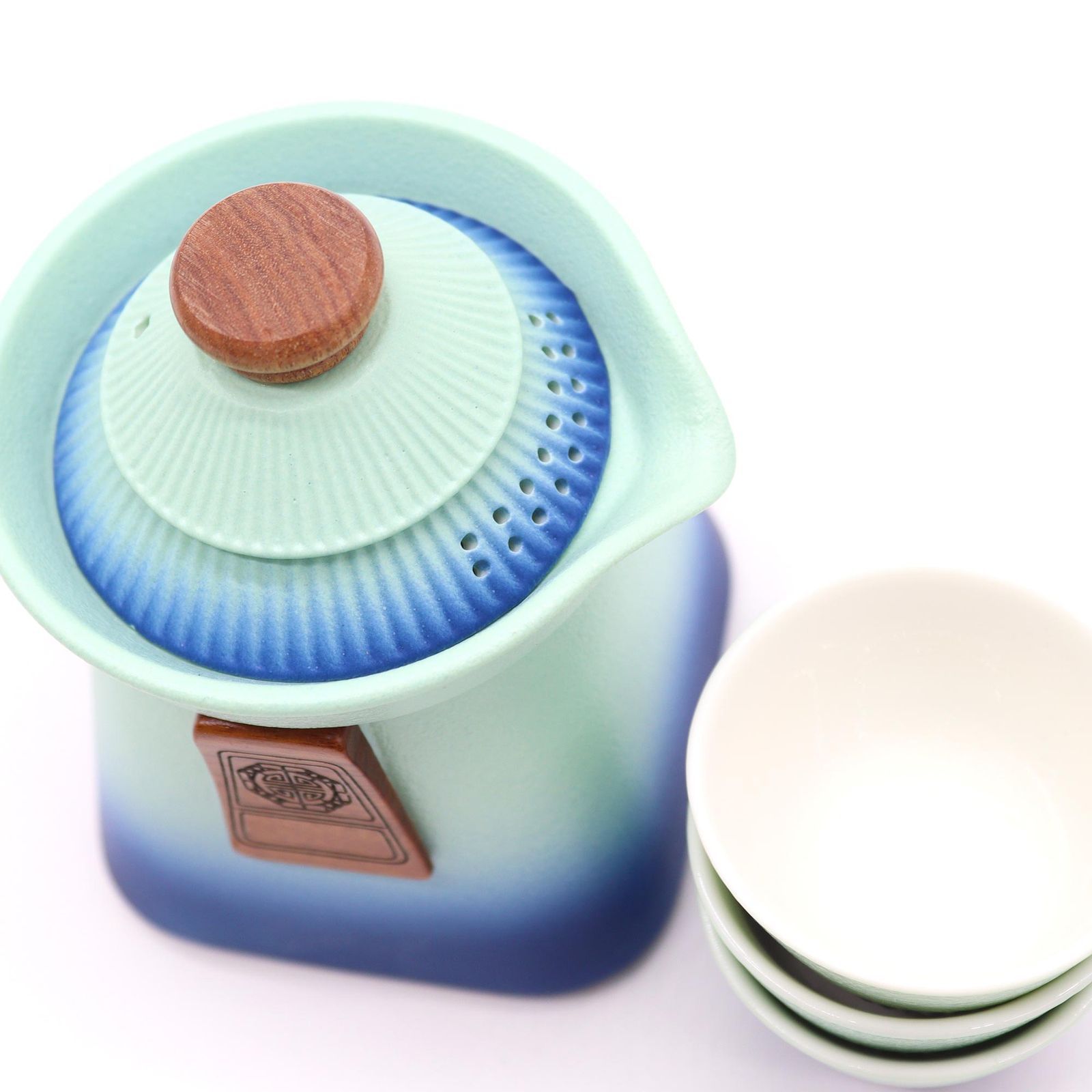 Temple Teapot Set & Three Cups - Blue Heaven - Image 3