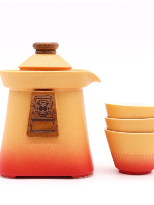 Temple Teapot Set & Three Cups - Orange Earth