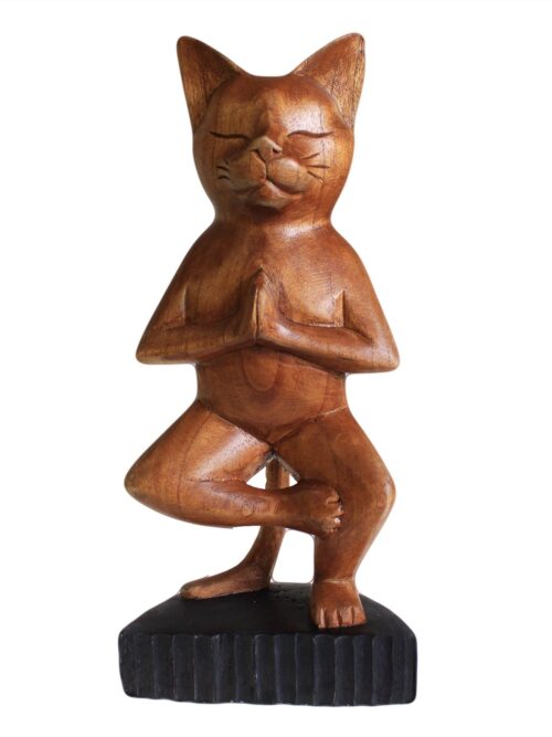 Handcarved Yoga Cats - One Leg
