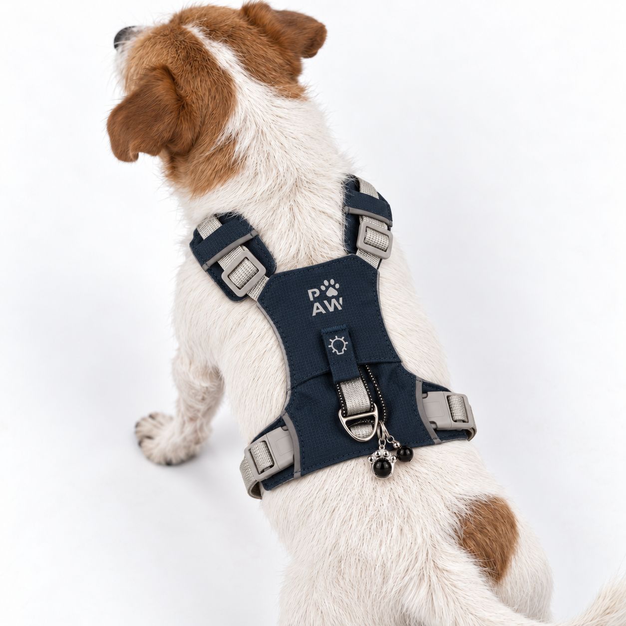 PAW - S (4-8Kg) Dog Step-in Guardian Harness with Reflective Mesh - Rock Grey - Black Obsidian Charm - Image 11