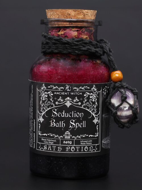 Ancient Witch Bath Spell Potion & Amethyst Crystal Amulet - Seduction