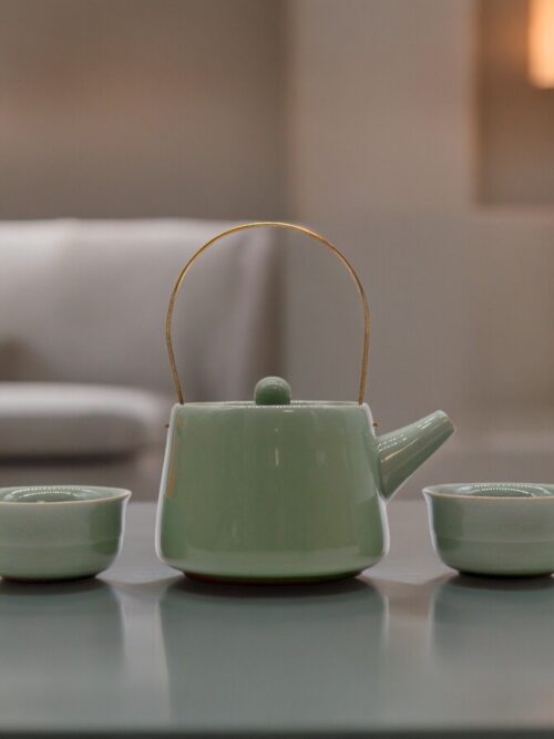 Herbal Jade Teapot Set - Pot & Two Cups