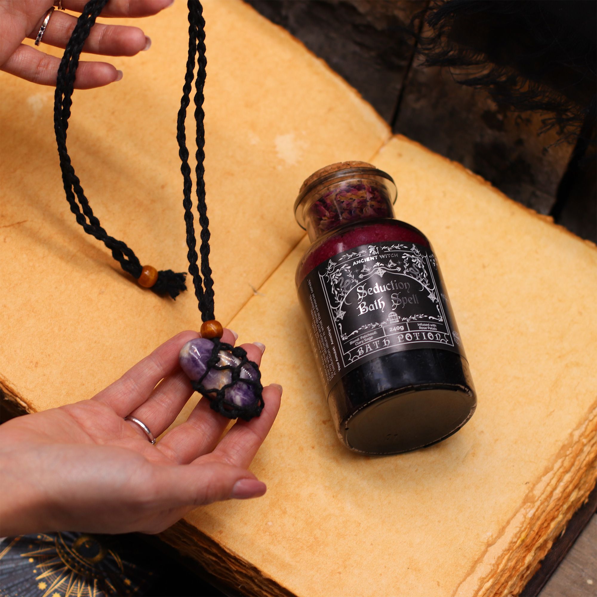 Ancient Witch Bath Spell Potion & Rock Crystal Amulet - Cleansing - Image 10