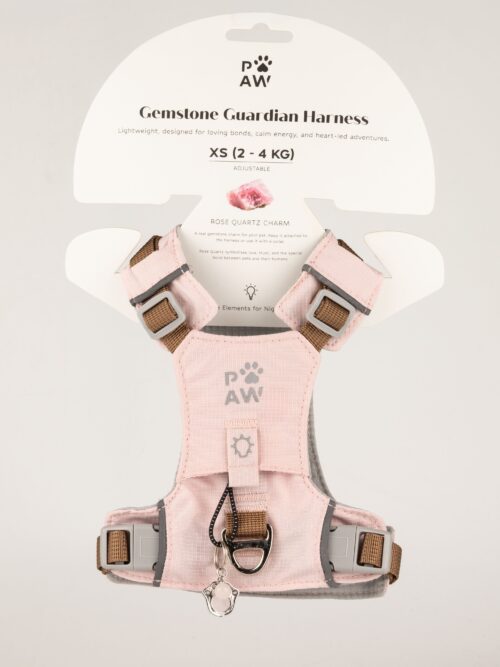 PAW - XS (2-4Kg) Dog Step-in Guardian Harness with Reflective Mesh - Soft Pink - Rose Quartz Charm