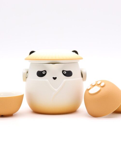 Panda Teapot Set & Three Cups - Orange