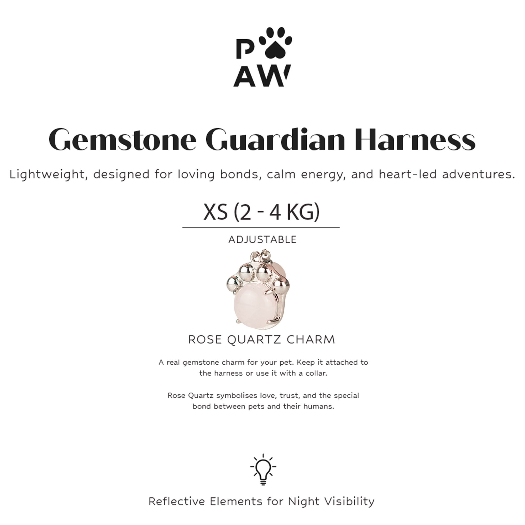 PAW - XS (2-4Kg) Dog Step-in Guardian Harness with Reflective Mesh - Soft Pink - Rose Quartz Charm - Image 7