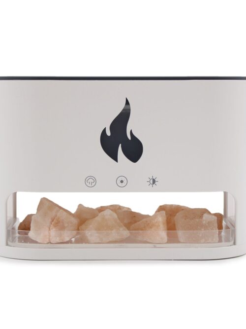 White Blaze Aroma Diffuser - Himalayan Salt Chamber - USB-C - Flame Effect (Salt included)